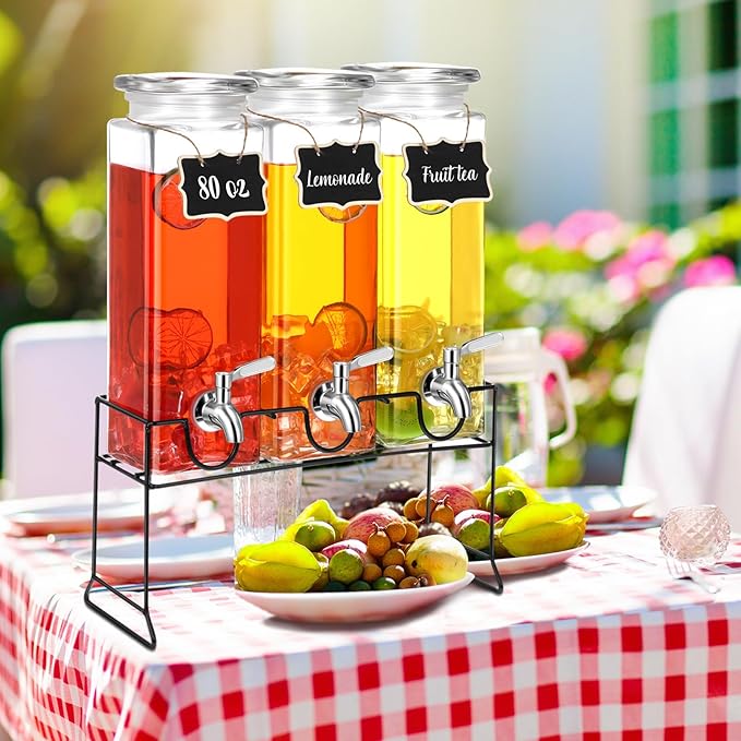 3 Pack 80 oz Tall Glass Drink Dispenser