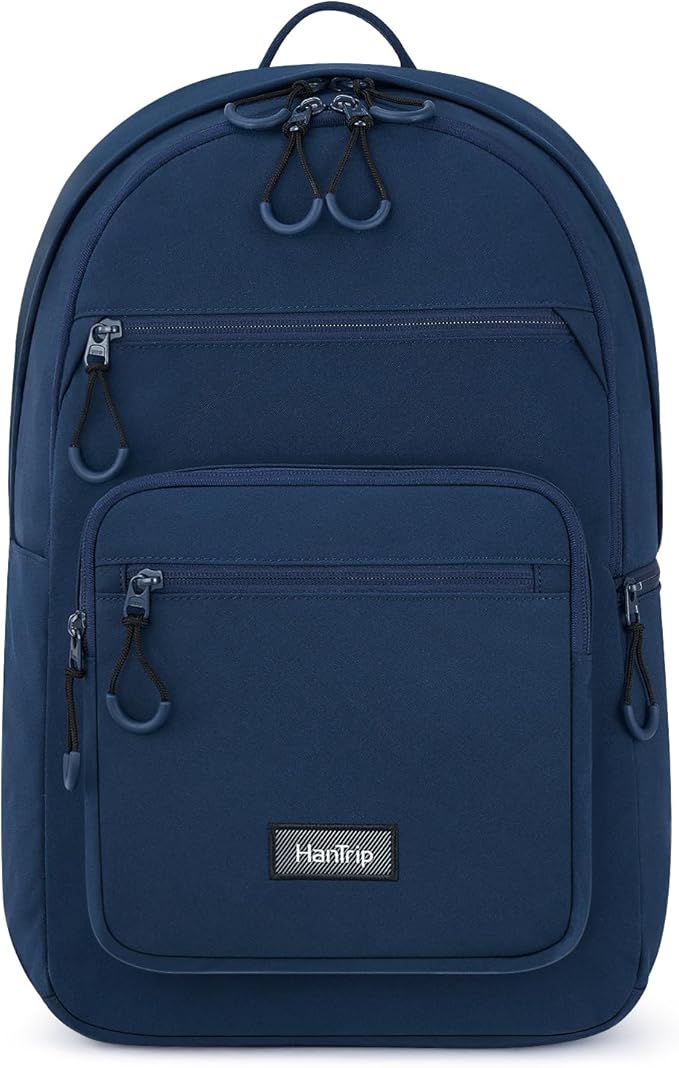 Carry On Travel Backpack For Women, 18 Inch Water Resistant Large Backpack Lightweight Bookbag For Men, 8x14x18 Personal Item Bag Casual Daypack Backpacks For Work Office Commuter (Navy Blue)