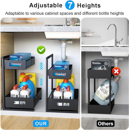 Petiza Under Sink Organizer Pull Out Cabinet Organizer Adjustable Height 2 Tier