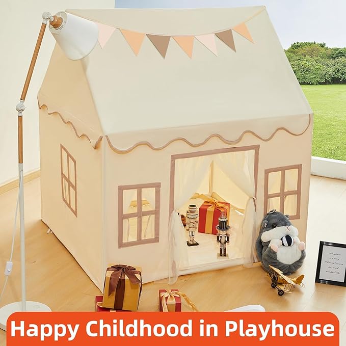 Playhouse Play Tent for Kids-Portable with Padded Mat, Star Lights, Carry Bag, Play Tent Indoor & Outdoor, Washable Kids Play House for Toddler