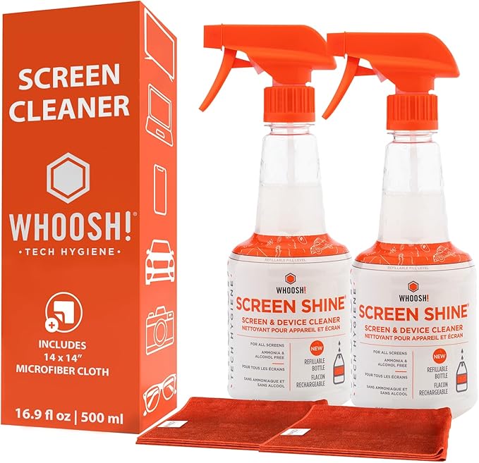 WHOOSH! Pro 16.9 fl oz Refillable TV Screen Cleaner & Microfiber Cloth