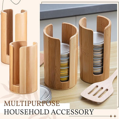 Suclain 2 Pcs Mason Jar Lid Organizer Bamboo Vertical Mason Jar Lid Storage