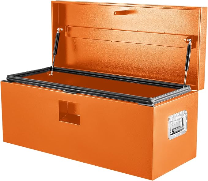Black Steel Underbody Truck Box, Pickup Storage Box, Heavy Duty Diamond Plate Tool Box with Lock and Keys, Waterproof Trailer Storage Box (48"x 15"x 15"- Orange)