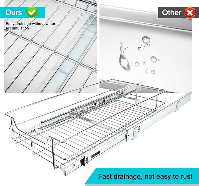 Pull Out Cabinet Organizer 11" W X 22" D, Slide Out Drawers For kitchen organizers and storage, Pull Out Drawers For Cabinets Capacity Heavy Duty Caddy, Cabinet Shelves Chrome-Plated, Bathroom Pantry