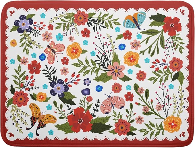 Large Microfiber Dish Drying Mat Red Floral Absorbent Drying Pad