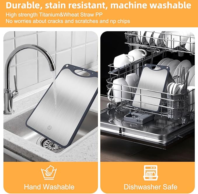 Titanium Cutting Board for Kitchen，Suitable for Handling Meat and Vegetables，Cutting Board Double Sided Food Grade，Pure Titanium and Wheat Straw PP，Dishwasher Safe, Easy to Clean, 15.08 * 10.35 Inches