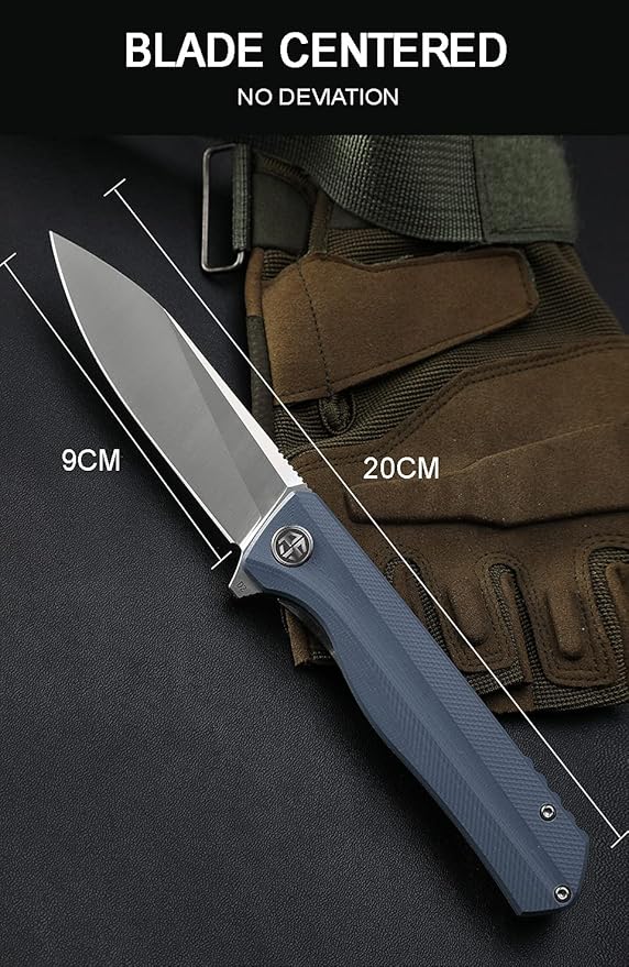 Petrified fish G10 handle D2 steel blade 2CR13 liner ball bearing flipper folding knife camping hunting EDC pocket tool PF818 (Gray, Stonewash)