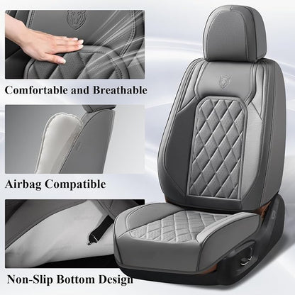 Coverado Car Seat Covers Full Set, Luxury Faux Leather Seat Covers for Cars, Waterproof Car Seat Protector, Gray Car Seat Cover, Universal Automotive Seat Covers Fit for Most Sedan SUV Trucks