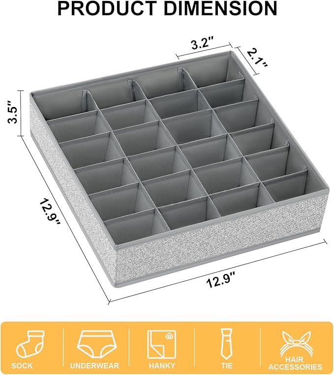 Joyoldelf Sock Drawer Organizer Divider Underwear Organizer 24-cell Fabric