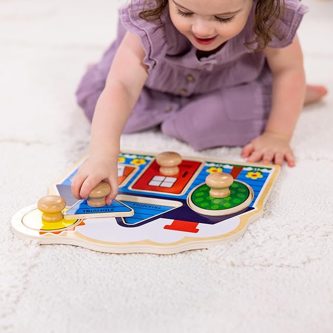 Melissa & Doug First Shapes Jumbo Knob Puzzle, Wooden Peg Puzzle for Toddlers, Educational Toy for Shape Recognition and Fine Motor Skills, Ages 1+