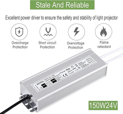 LED Driver 150 Watts 24V DC Low Voltage Transformer， Waterproof IP67 LED Power