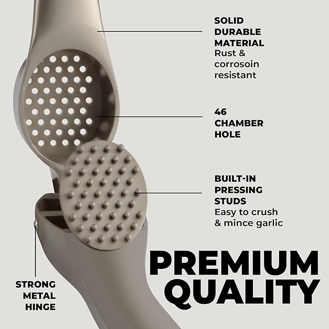Zulay Kitchen Large Premium Garlic Press Set – Rust Proof & Dishwasher Safe, Bigger Bowl Garlic Mincer Tool with Silicone Garlic Peeler & Brush, Easy Squeeze & Clean, Ergonomic Handle - Silver