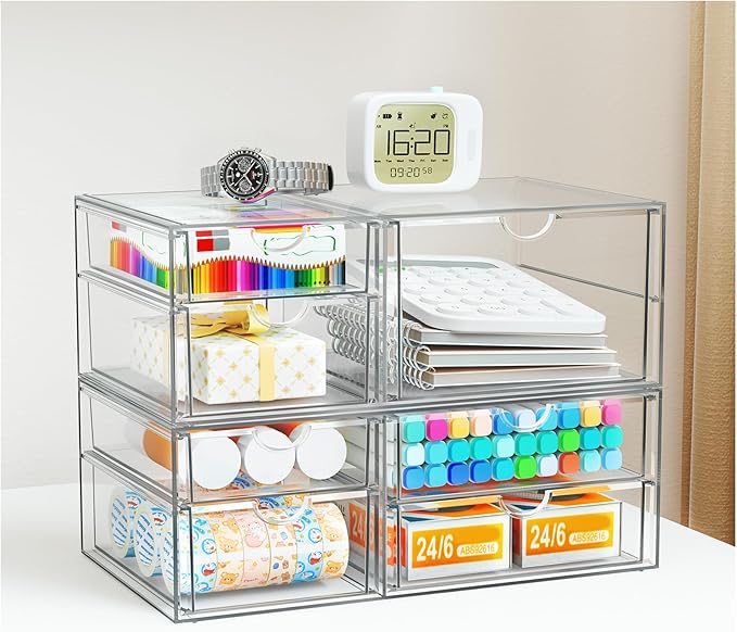 YFXCVSL Clear Stackable Storage Drawers, Acrylic Makeup Organizer