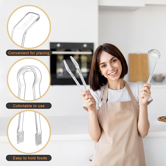 6 Pieces Plastic Serving Utensils Set Including 3 Pcs 1 oz Small Ladle and 3