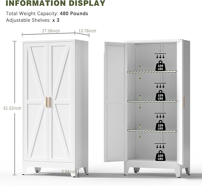 COFaR White Farmhouse Storage Kitchen Pantry Cabinet
