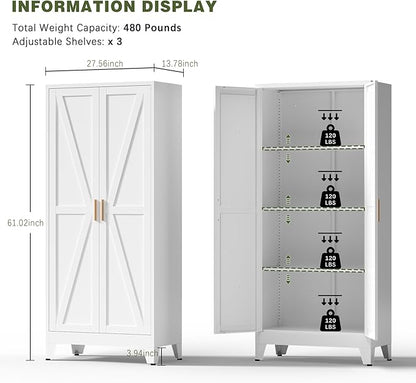 COFaR White Farmhouse Storage Kitchen Pantry Cabinet