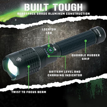 LitezAll Kodiak Kiran 10,000 Lumen Tactical Flashlight, Ultra Bright Rechargeable LED Flashlight with Safety Lock, IPX4 Water Resistant, Drop Tested Rugged Flashlight for Emergency Camping Outdoor Use
