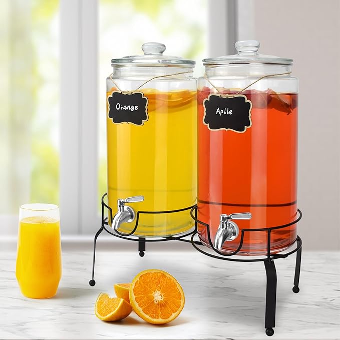 2 Gallon Beverage Dispenser 2 Pack, Stainless Steel Spigot Drink Dispenser