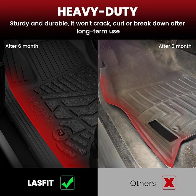 LASFIT Floor Mats for Nissan Frontier 2009-2021 Crew Cab (Not Fit King Cab), All Weather TPE Custom Fit Easy Clean Durable No-Curling Floor Liners for Frontier 1st & 2nd Row Car Mats, Black