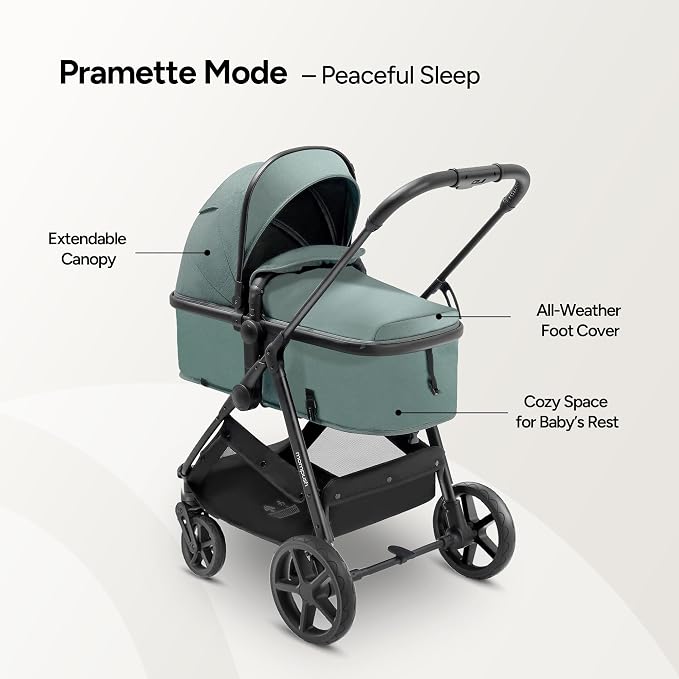 Mompush Wiz 2 in 1 Baby Stroller with Infant Pramette Mode, One Hand Fold Convertible Newborn to Toddler Stroller with Reversible Seat and Large UPF 50+ Canopy