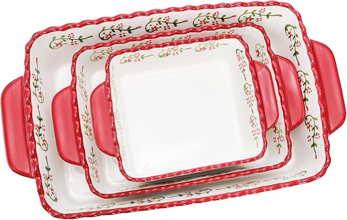 Coloch 3 Pack Ceramic Baking Dishes, Rectangular Bakeware Set Hand-painted