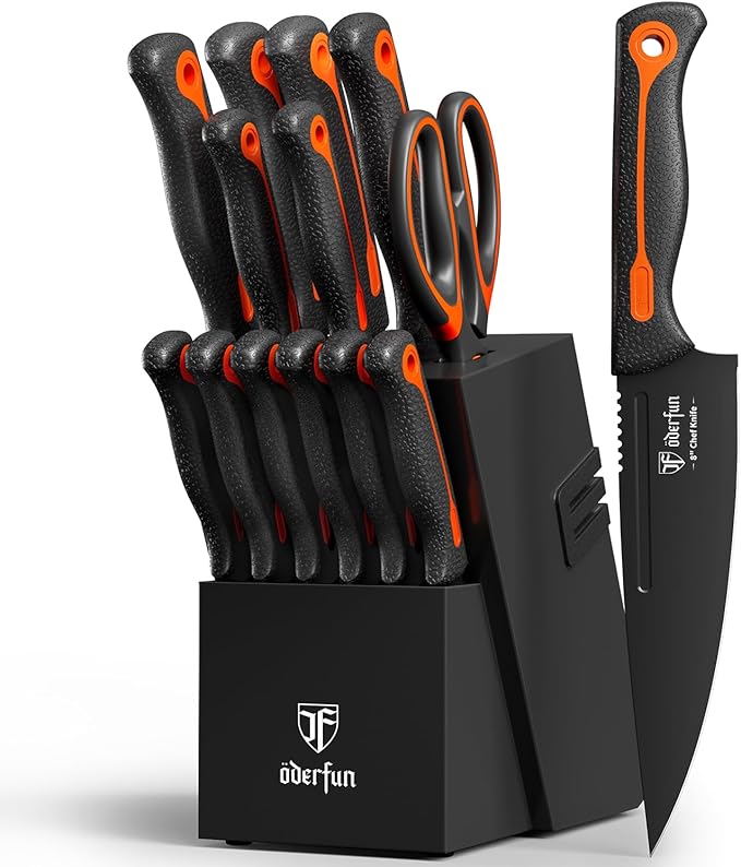 Knife Block Set -15 PCS Dishwasher Safe Kitchen Knife Set, High Carbon