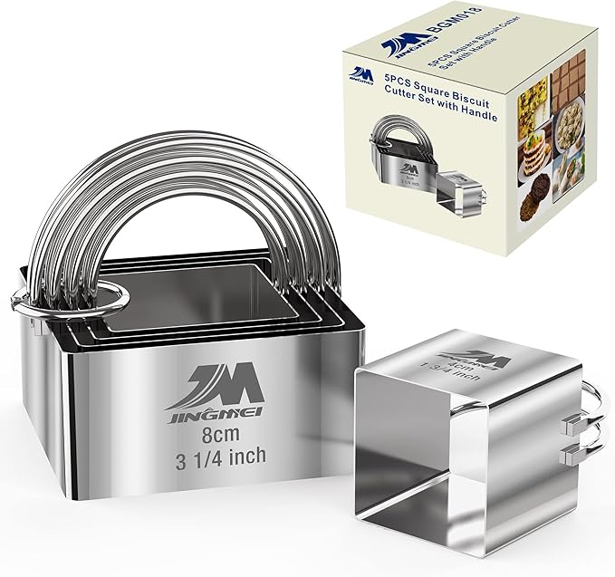 Square Biscuit Cutter Set 1.75inch 2inch 2.25inch 2.75inch 3.25inch, Stainless
