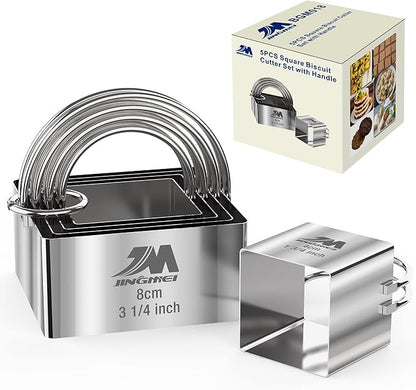 Square Biscuit Cutter Set 1.75inch 2inch 2.25inch 2.75inch 3.25inch, Stainless