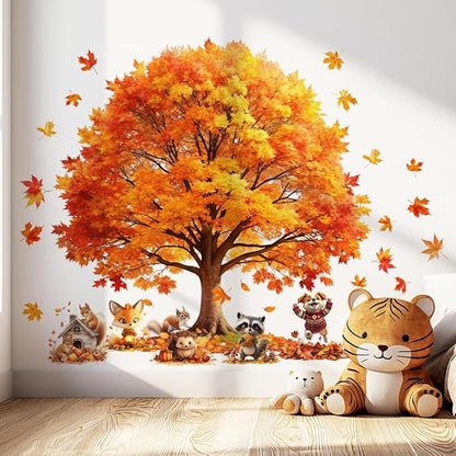 Autumn Window Clings | Fall Tree Pumpkin Fox Squirrel Owl Raccoon | Weather-Resistant Static Cling for Outdoor/Indoor Glass, Perfect for Porch & Window Décor Bundle Style-3