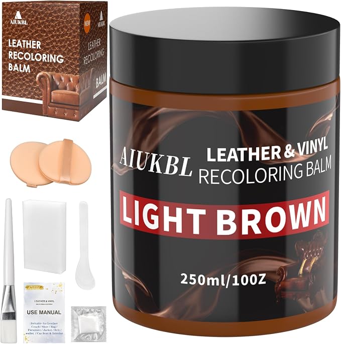 Leather Recoloring Balm, Leather Color Restorer, Leather Restorer for Couches, Leather Scratch Remover, Leather Scratch Repair, Leather Repair Kit for Furniture, Leather Dye (Light Brown)