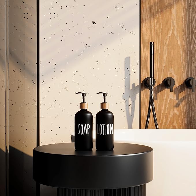 Glass Lotion Dispenser, Refillable Matte Black Hand Lotion Dispenser Suitable