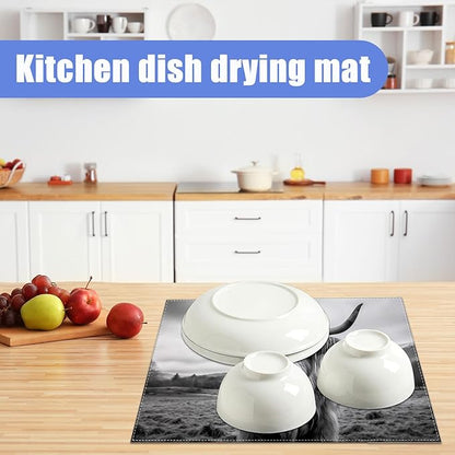 Highland Cow Dish Drying Mat for Kitchen Counter Drying Pad Absorbent