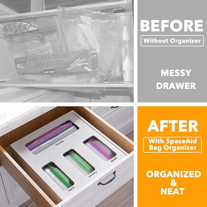 SpaceAid Bag Storage Organizer for Kitchen Drawer, Bamboo Organizer, Compatible