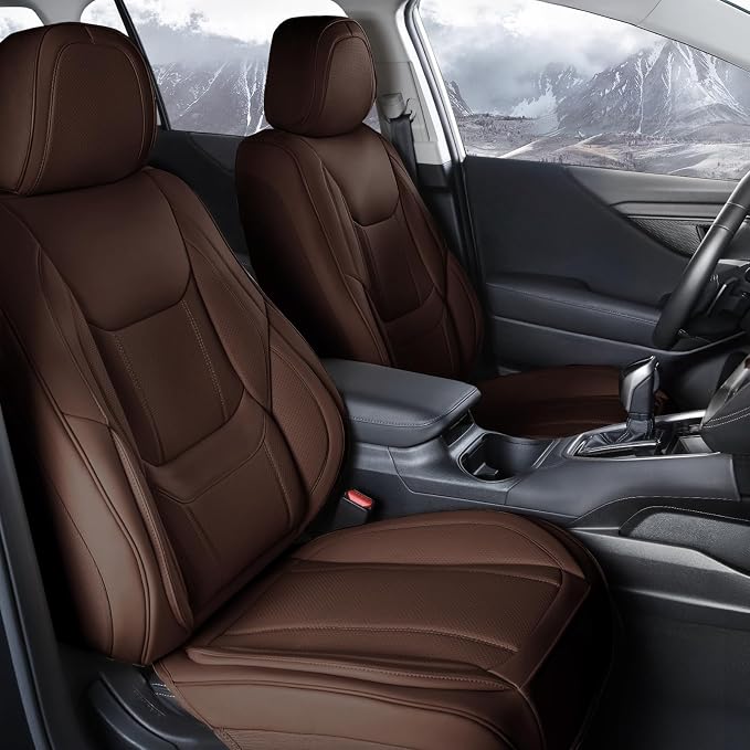 Coverland Custom Truck Car Seat Covers Front Seats for [2007-2014 GMC Sierra 2500HD Extended Cab] - Protector Car Seat Cover Water Resistant Leather Memory Form Back Support Cushion [Front-Dark Brown]