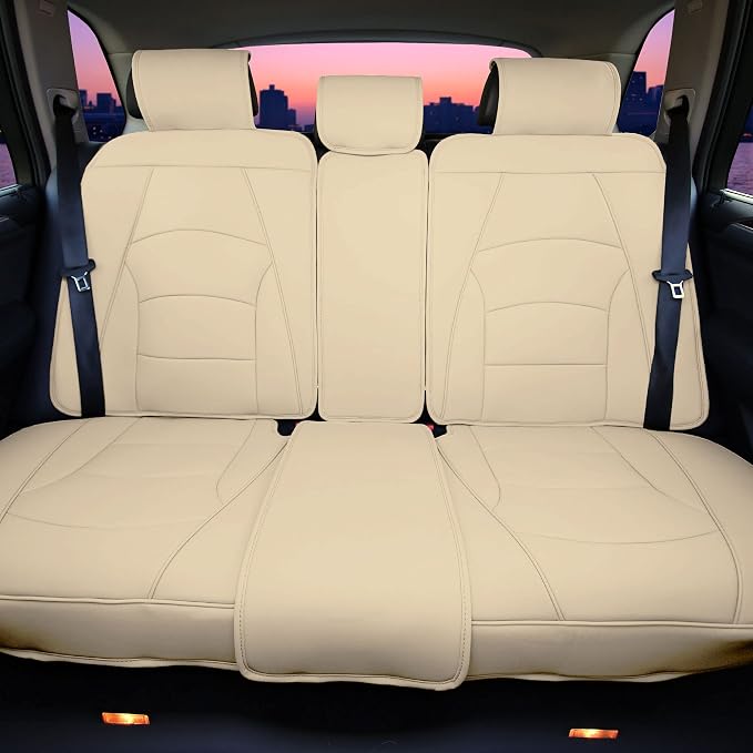 FH Group Ultra Comfort Highest Grade Faux Leather Seat Cushions (Solid Beige) Rear Set with Gift – Universal Fit for Cars Trucks & SUVs