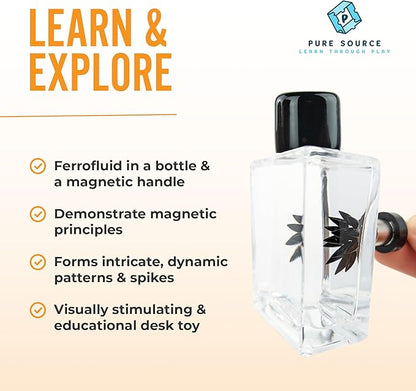 FerroFluid Display Toy Bottle – Dancing Magnetic Fluid STEM Toy – Interactive Liquid Metal Desk Toy with Neodymium Magnets – Educational Science Kit for Kids & Adults