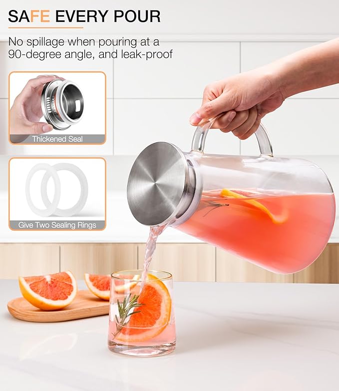 LUNA&MANTHA Glass Pitcher, 2 Liter 68oz Water Pitcher