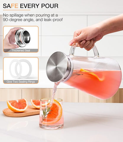 LUNA&MANTHA Glass Pitcher, 2 Liter 68oz Water Pitcher