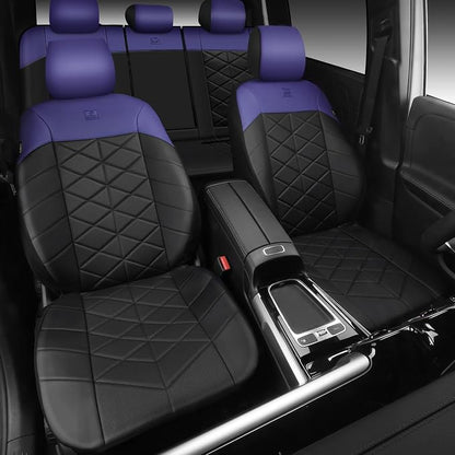 CAR PASS Memory Foam Leather Seat Covers Full Set, Breathable Perforated Nappa Leather Seat Covers Universal Fit for Most Cars,Sedans,SUV,Trucks Thick 3D Foam Comfortable, Airbag Compatible Black Blue