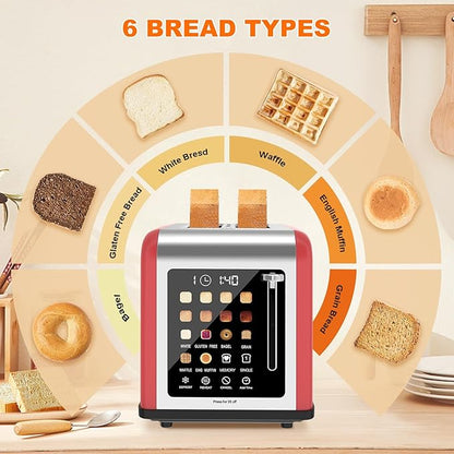 2 Slice Toaster Touch Screen, Stainless Steel Toasters Digital Timer 2 Slot