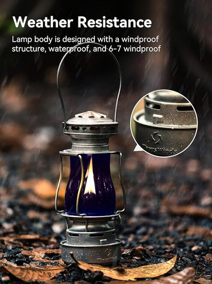 Vintage Oil Lantern, Waterproof Fuel Lantern with Carry Handle, for Outdoor Camping Hiking Patio Picnic, Retro Silver