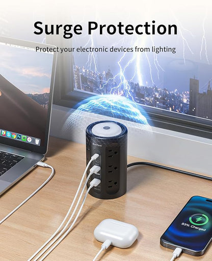 AnnTane Power Strip Tower with Night Light, Power Strip Surge Protector with