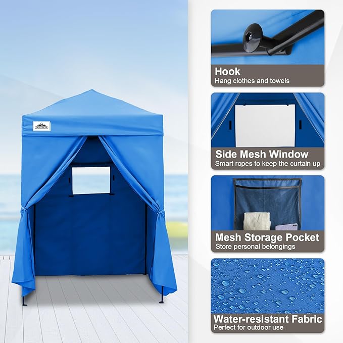 EAGLE PEAK Flex Ultra Compact 5x5 Pop-up Canopy, Sun Shelter, Changing Room, Portable Privacy Tent for Pool, Fashion Photoshoots, or Camping, Light Blue