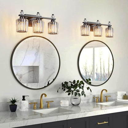 FDPBY Bathroom Vanity Lights 3-Light Sand Black Modern Crystal Vanity Light