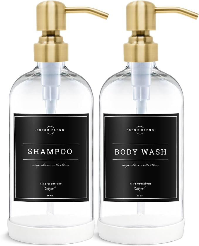 Vine Creations Clear Glass Soap Dispenser, 2 Pack Kitchen Soap Dispenser Set