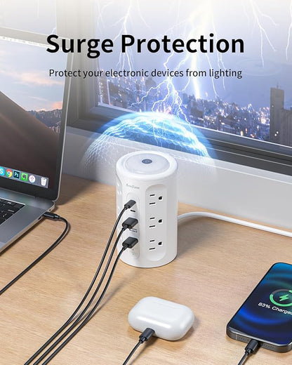 AnnTane Power Strip Tower with Night Light, 15W Surge Protector Power Strip