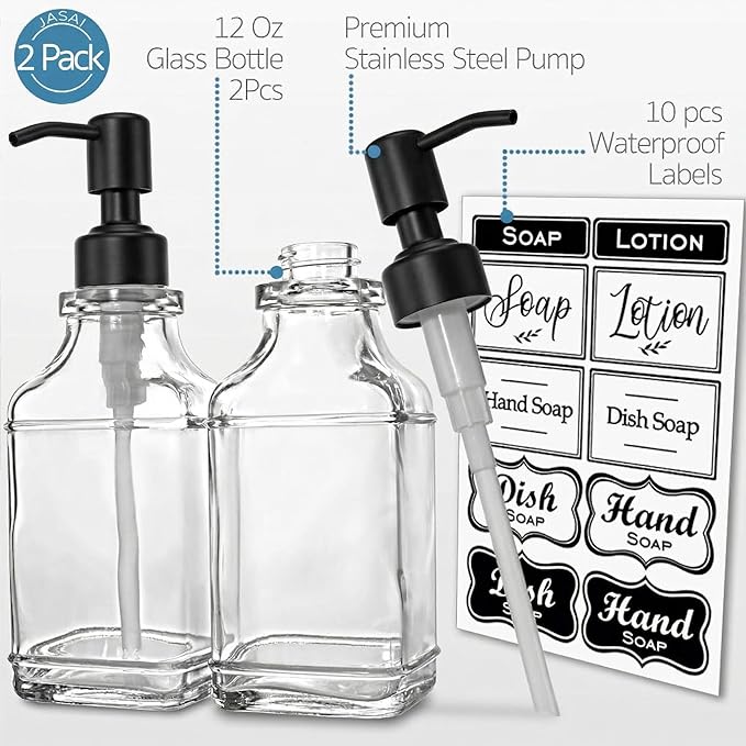 JASAI 2Pack Glass Soap Dispenser