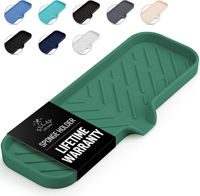 Zulay Kitchen Large Silicone Sponge Holder – Flexible Sink Organizer Tray