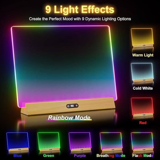 LED Note Board with Colors, Rechargeable 17-Inch Doodle Glow 9-Mode Light Up