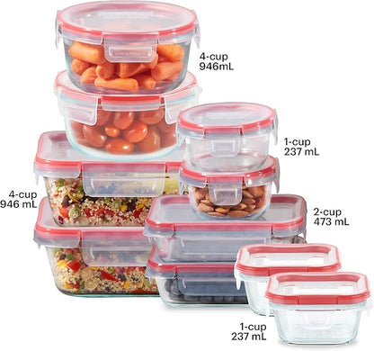 Pyrex Freshlock Mixed Sized Airtight Glass Food Storage Container Set, Non Toxic